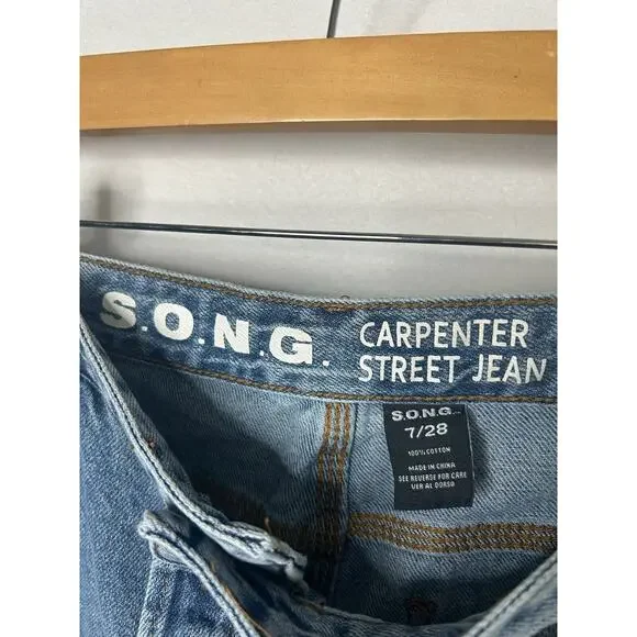 S.O.N.G. Carpenter Street Jeans Size 7/28 light wash wide leg - Picture 4 of 9